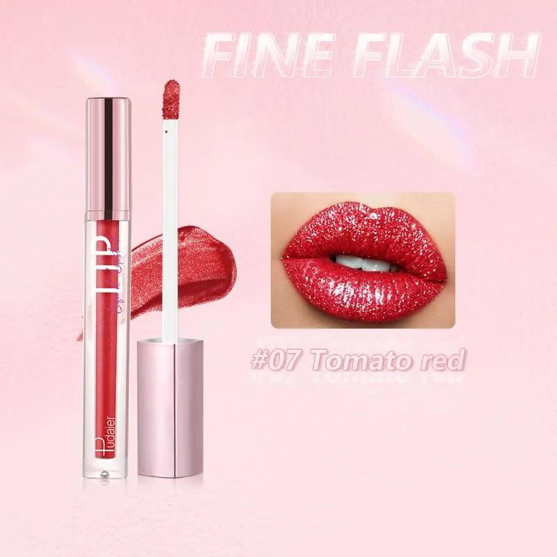 PUDAIER Diamond Shiny Liquid Lipstick Fine Flash #07 Tomato Red