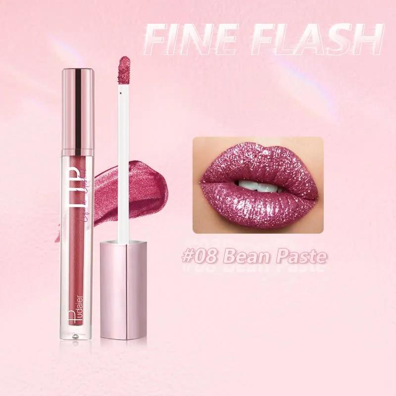 PUDAIER Diamond Shiny Liquid Lipstick Fine Flash #08 Bean Paste