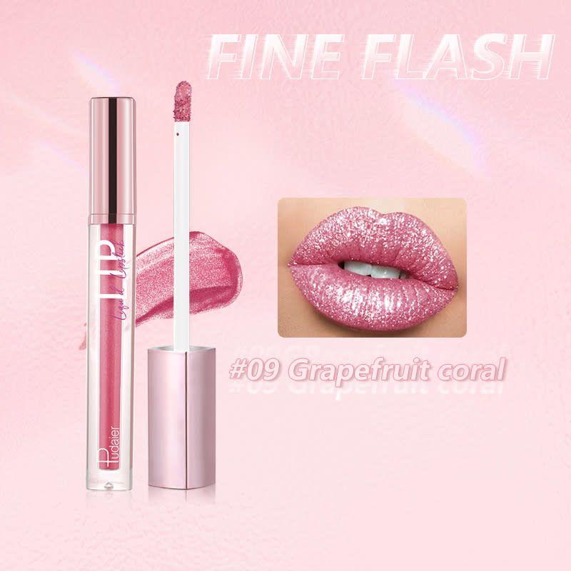 PUDAIER Diamond Shiny Liquid Lipstick Fine Flash #09 Grapefruit Coral