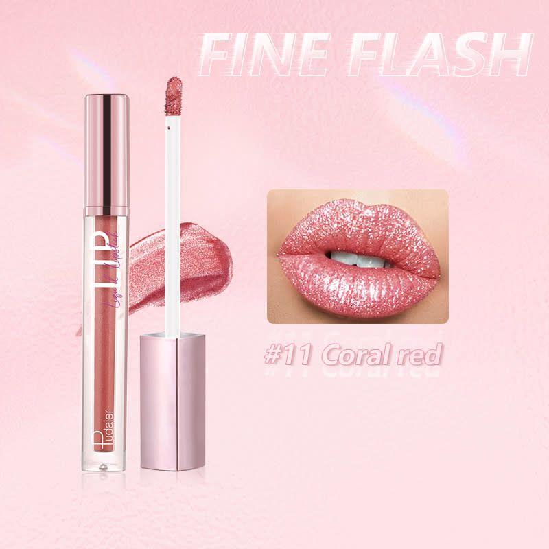PUDAIER Diamond Shiny Liquid Lipstick Fine Flash #11 Coral Red