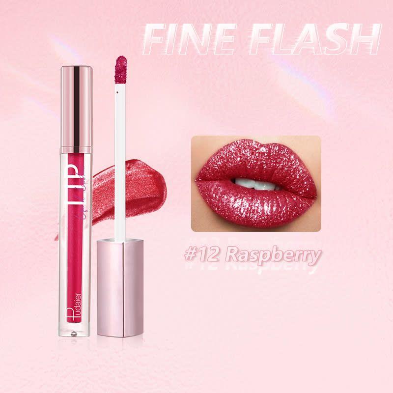 PUDAIER Diamond Shiny Liquid Lipstick Fine Flash #12 Raspberry