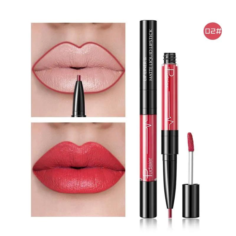 PUDAIER Lip Liner & Matte Liquid Lipstick 2N1 Color #02 Light Red