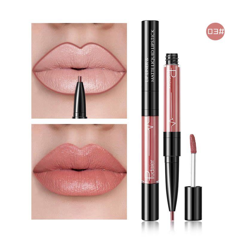PUDAIER Lip Liner & Matte Liquid Lipstick 2N1 Color #03 Warm Coral