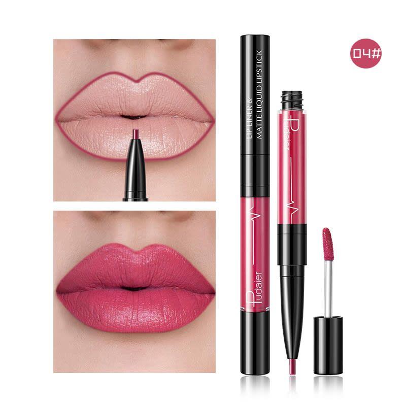 PUDAIER Lip Liner & Matte Liquid Lipstick 2N1 Color #04 Deep Pink