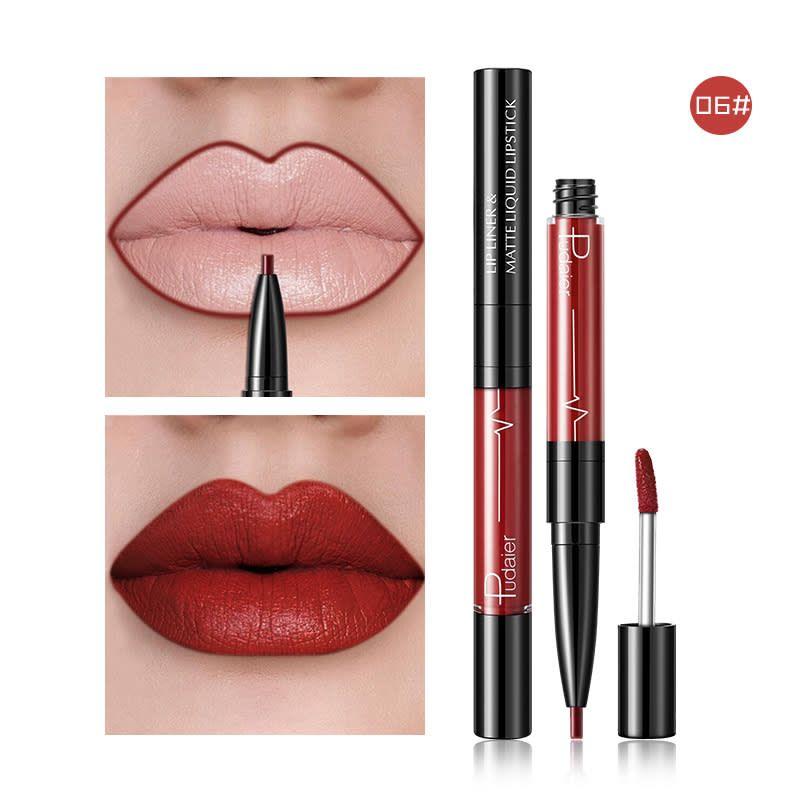 PUDAIER Lip Liner & Matte Liquid Lipstick 2N1 Color #06 Orange Red