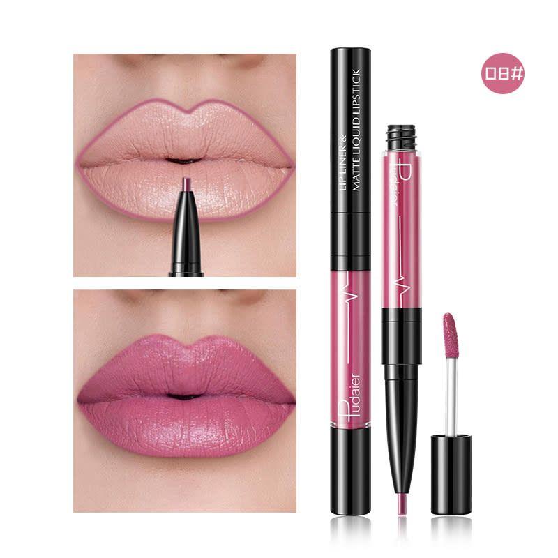 PUDAIER Lip Liner & Matte Liquid Lipstick 2N1 Color #08 Barbie Pink