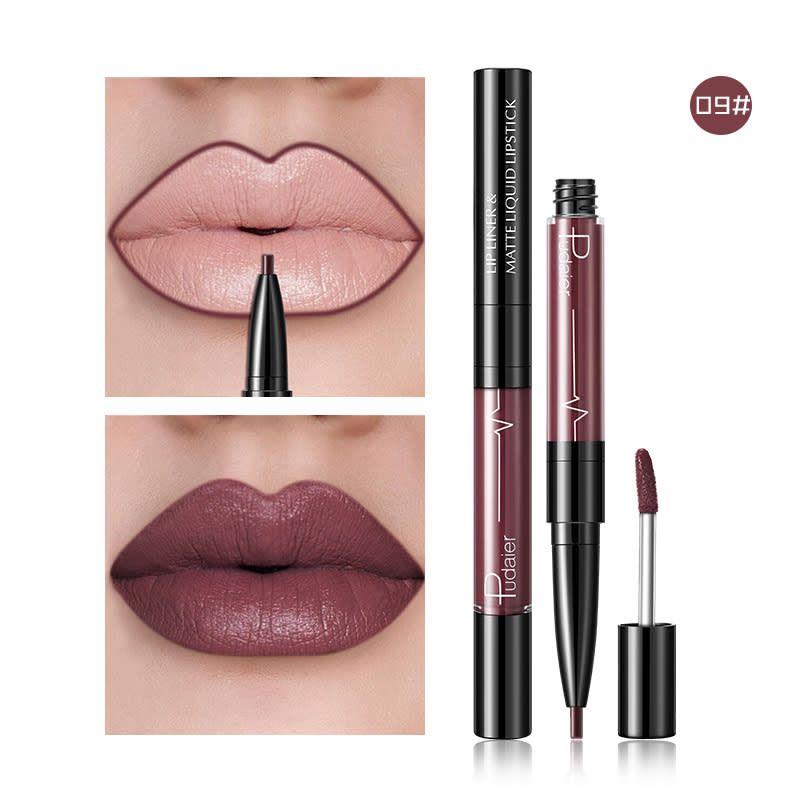 PUDAIER Lip Liner & Matte Liquid Lipstick 2N1 Color #09 Red Bean Paste