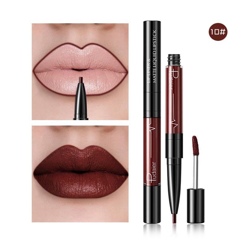 PUDAIER Lip Liner & Matte Liquid Lipstick 2N1 Color #10 Agate Red