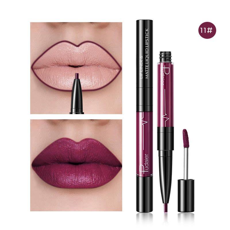 PUDAIER Lip Liner & Matte Liquid Lipstick 2N1 Color #11 Rose Purple