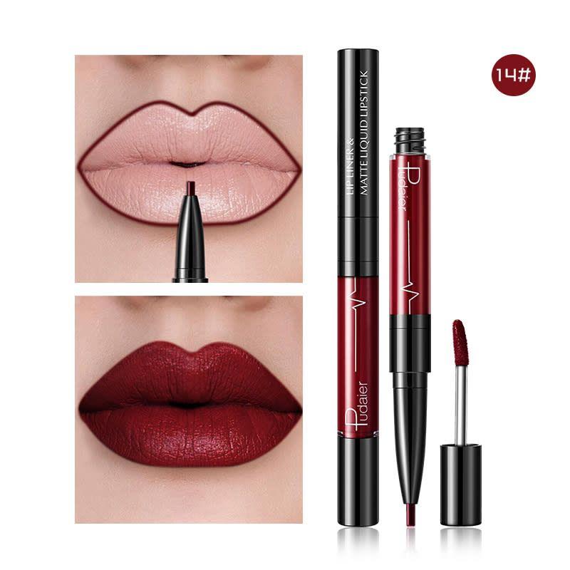 PUDAIER Lip Liner & Matte Liquid Lipstick 2N1 Color #14 Classic Red
