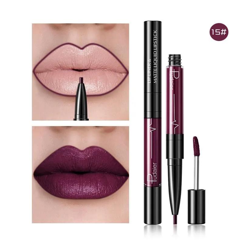 PUDAIER Lip Liner & Matte Liquid Lipstick 2N1 Color #15 Deep Purple