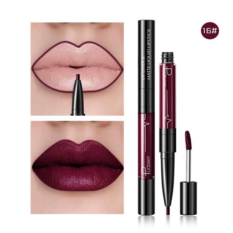 PUDAIER Lip Liner & Matte Liquid Lipstick 2N1 Color #16 Purple Red