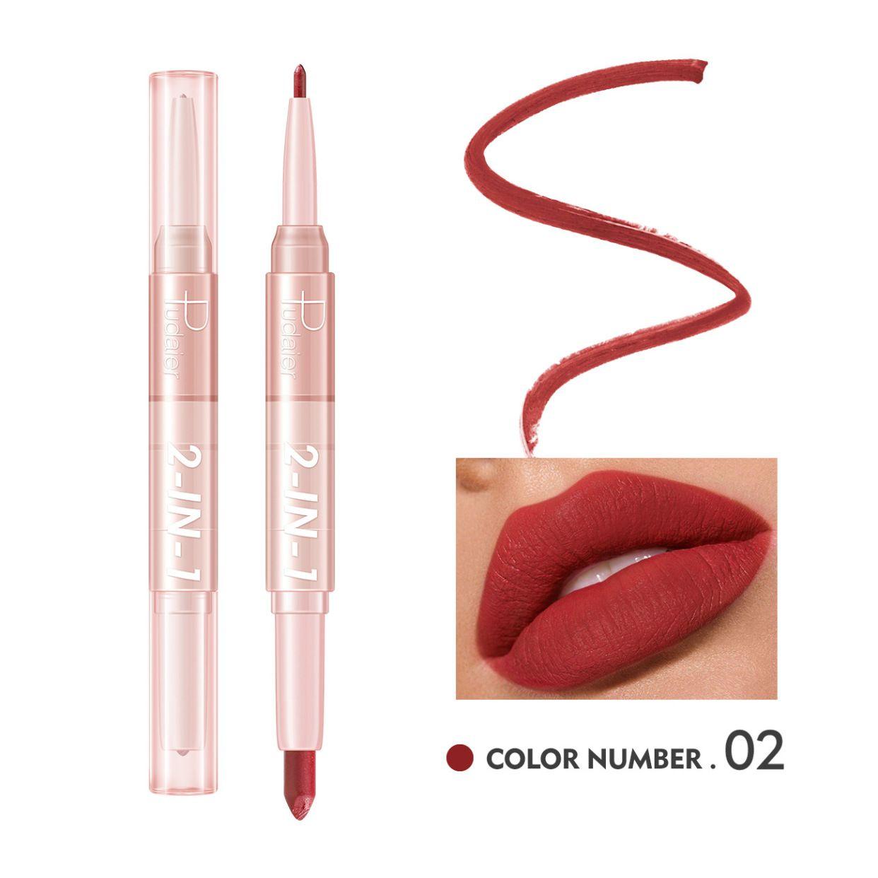 PUDAIER Lip Liner & Lipstick 2N1 Creamy Matte Color #02 - 3.5g