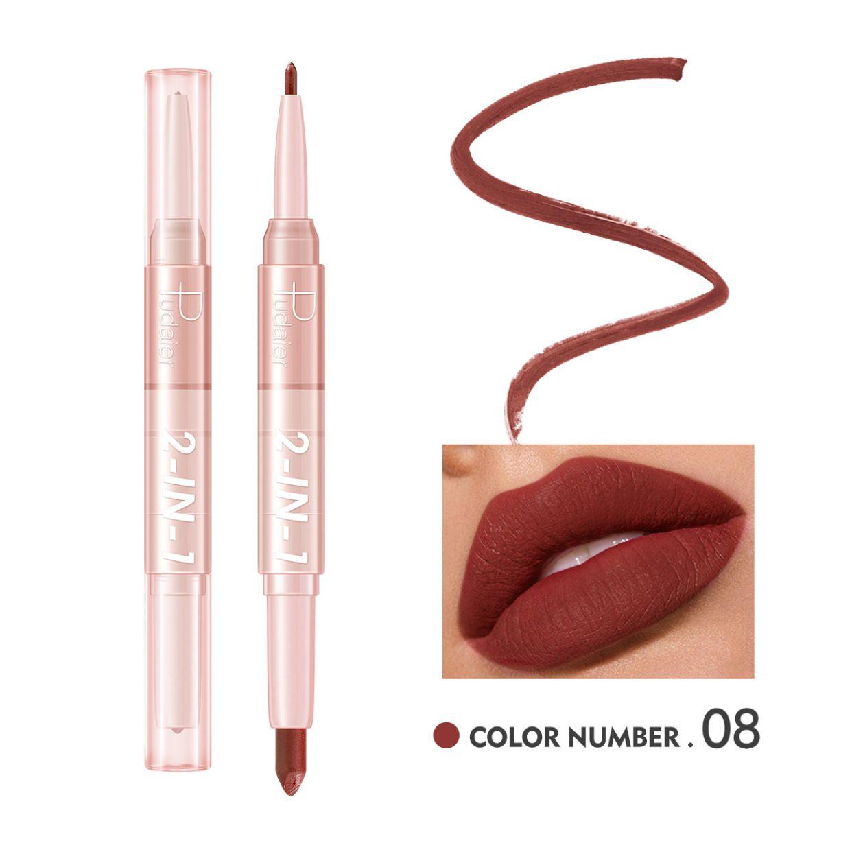 PUDAIER Lip Liner & Lipstick 2N1 Creamy Matte Color #08 - 3.5g