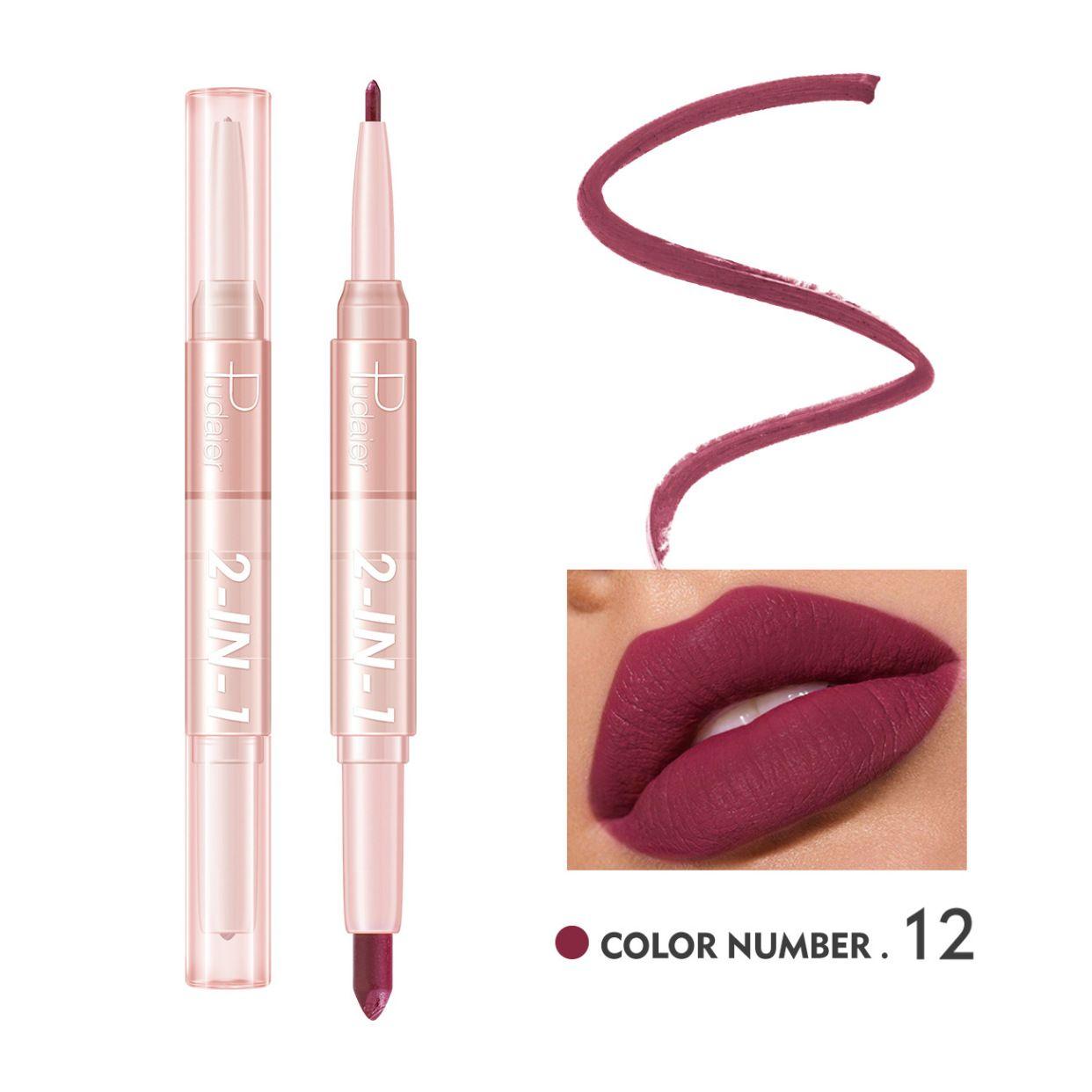 PUDAIER Lip Liner & Lipstick 2N1 Creamy Matte Color #12 - 3.5g