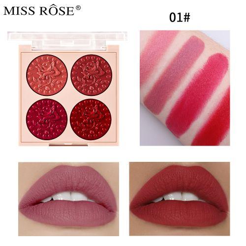 Miss Rose Lipstick Cream Palette 4 Colors Matte #01 - Lipstick Pack 12g