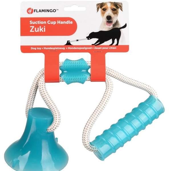 FLAMINGO JOUET ZUKI LEVIER ET VENTOUSE AVEC CORDE TURQUOISE (49821)