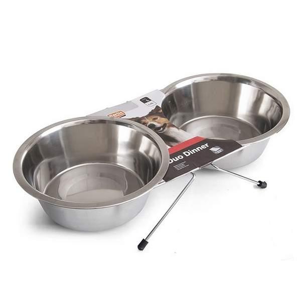 FEEDING AND DRINKING BOWL DUO DINNER STAND ARJUN SILVER (14005)