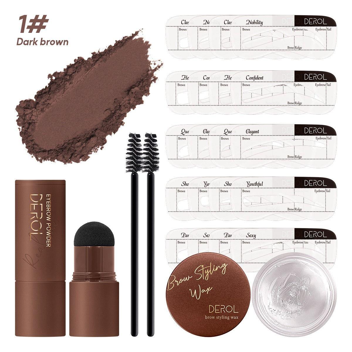 DEROL Eyebrow Powder & Eyebrow Styling Kit #01 Dark Brown