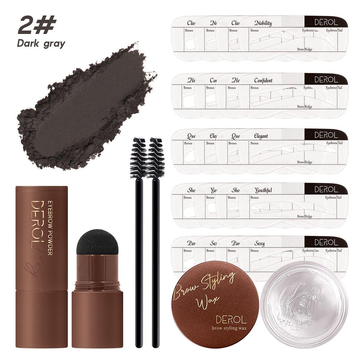 DEROL Eyebrow Powder & Eyebrow Styling Kit #02 Dark Gray