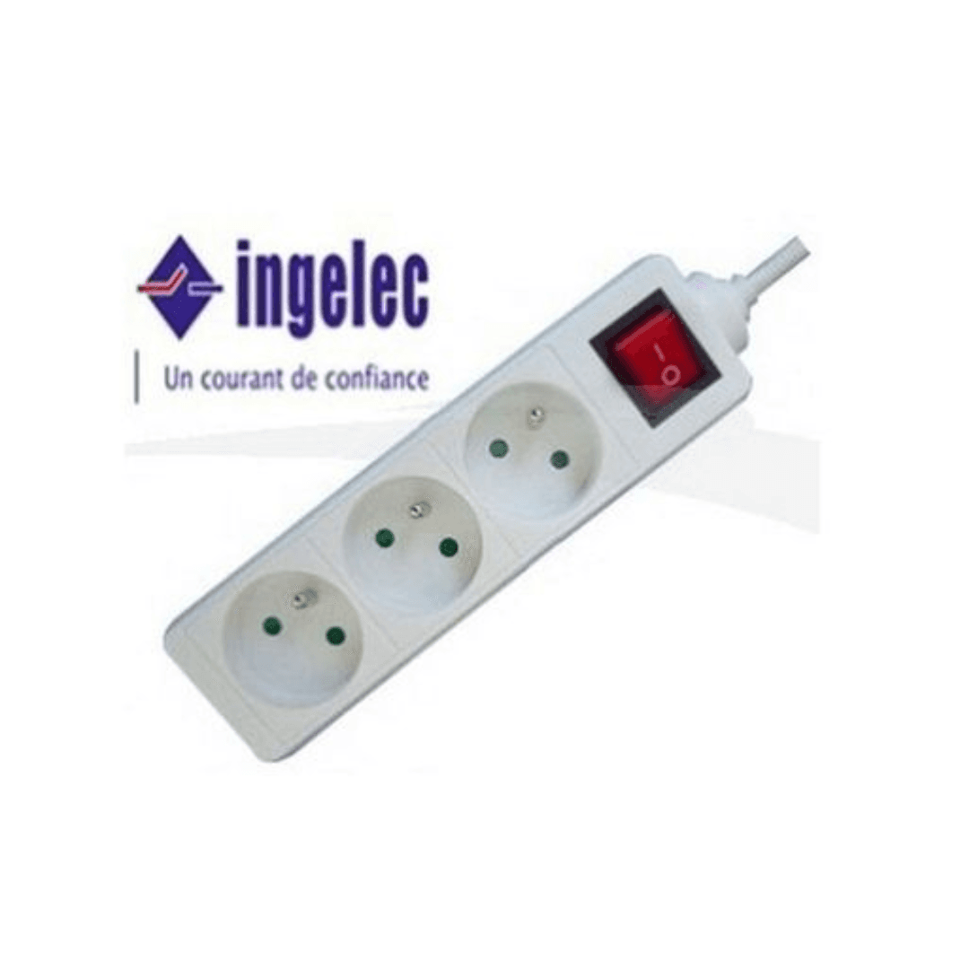 BLOC MULTIPRISES 3 PRISES 2P+T 1.5M BLANC INGELEC 1713/1