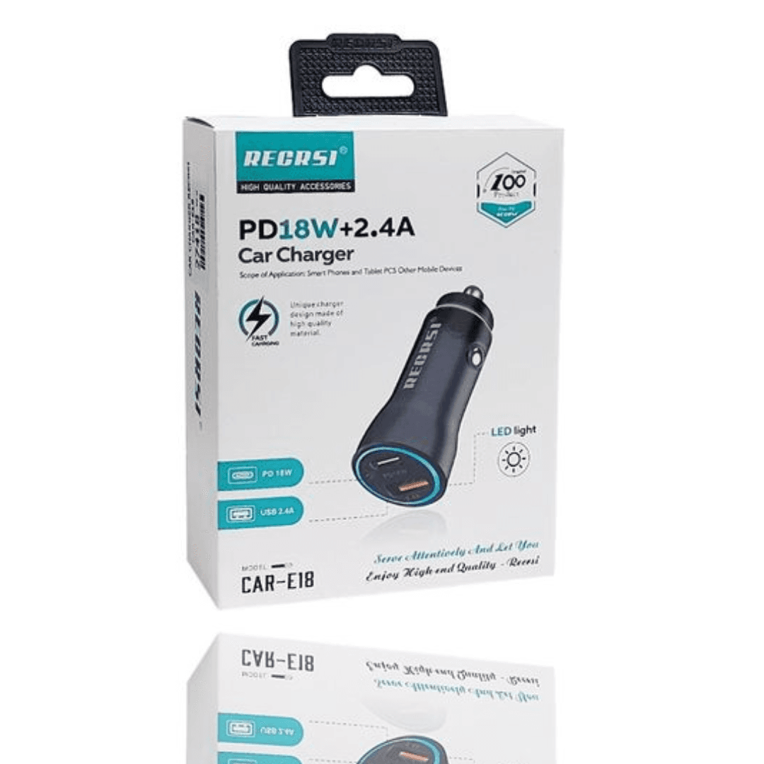 REGRSI E-18 car charger PD18W+2.4A - 2 Ports USB-C / USB