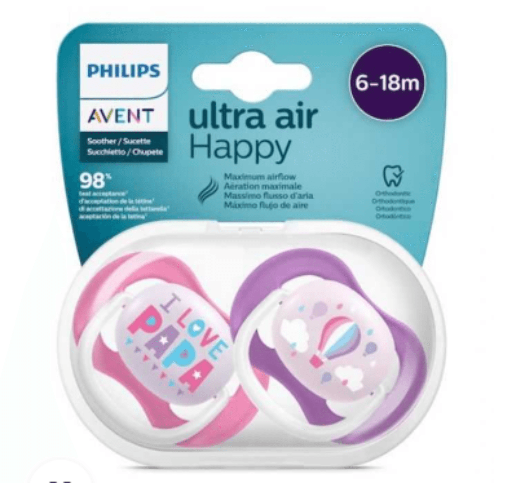AVENT SUCETTE ULTRA AIR HAPPY 6-18MOIS REFERENCE SCF080/04