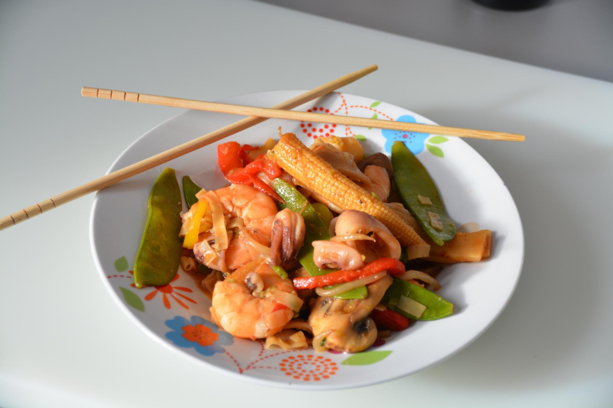 Wok Crevettes Calamar Aigre Doux