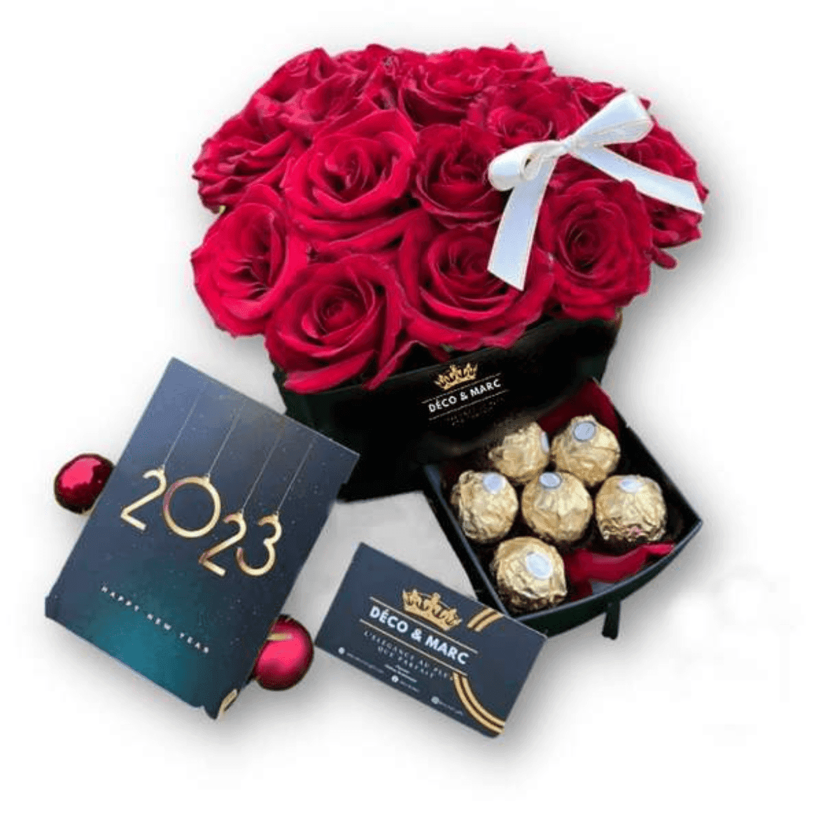 Boite Cœur avec les fleurs et chocolat