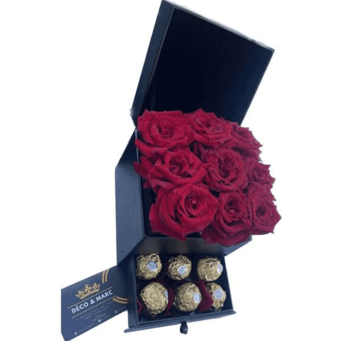 Boite fleur noir avec chocolat