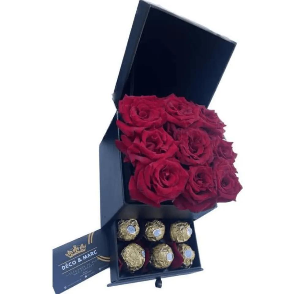 Boite fleur noir avec chocolat