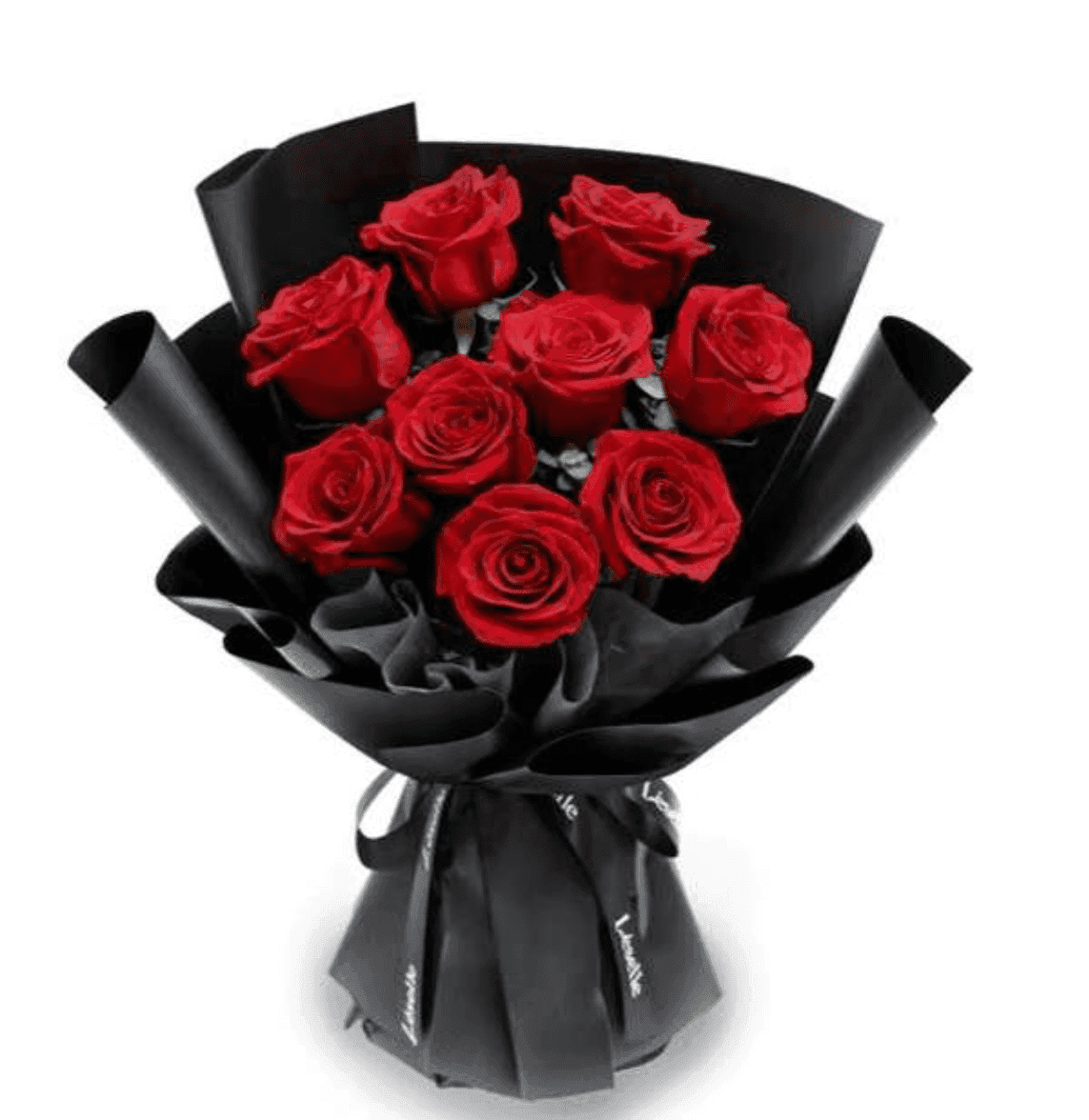 Bouquet De Fleurs Rouges Emballé En Noir