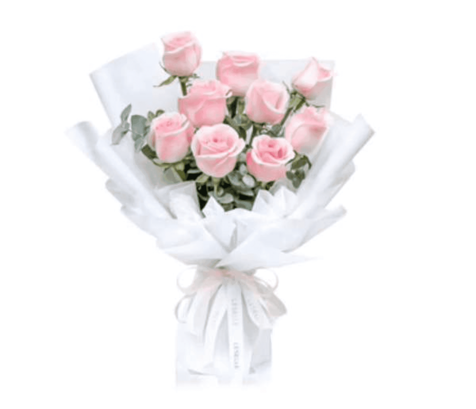 Bouquet De Fleurs Roses Emballé En Blanc