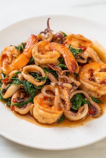 Crevette Calamar Au Basilic