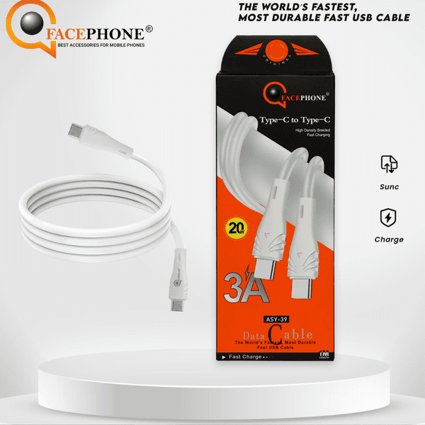 FACEPHONE 3A Cable Chargeur ( USB-C to USB-C ) 1m (blanc)