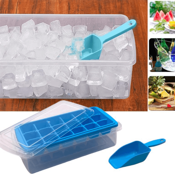 Barquette à glaçons avec récipient, couvercle et cuillère