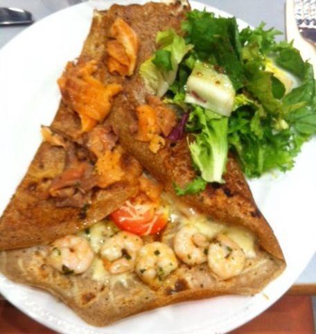 crêpe crevettes saumon