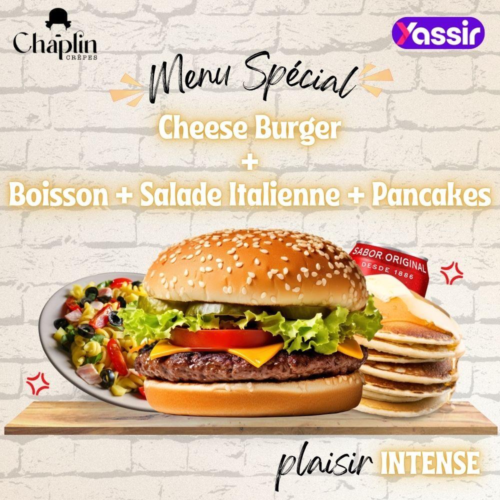 Cheese Burger  + Salade Italienne + Pancakes + Boisson