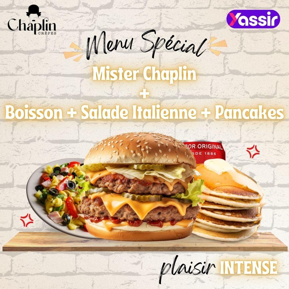 Mister Chaplin + Salade Italienne + Pancakes + Boisson