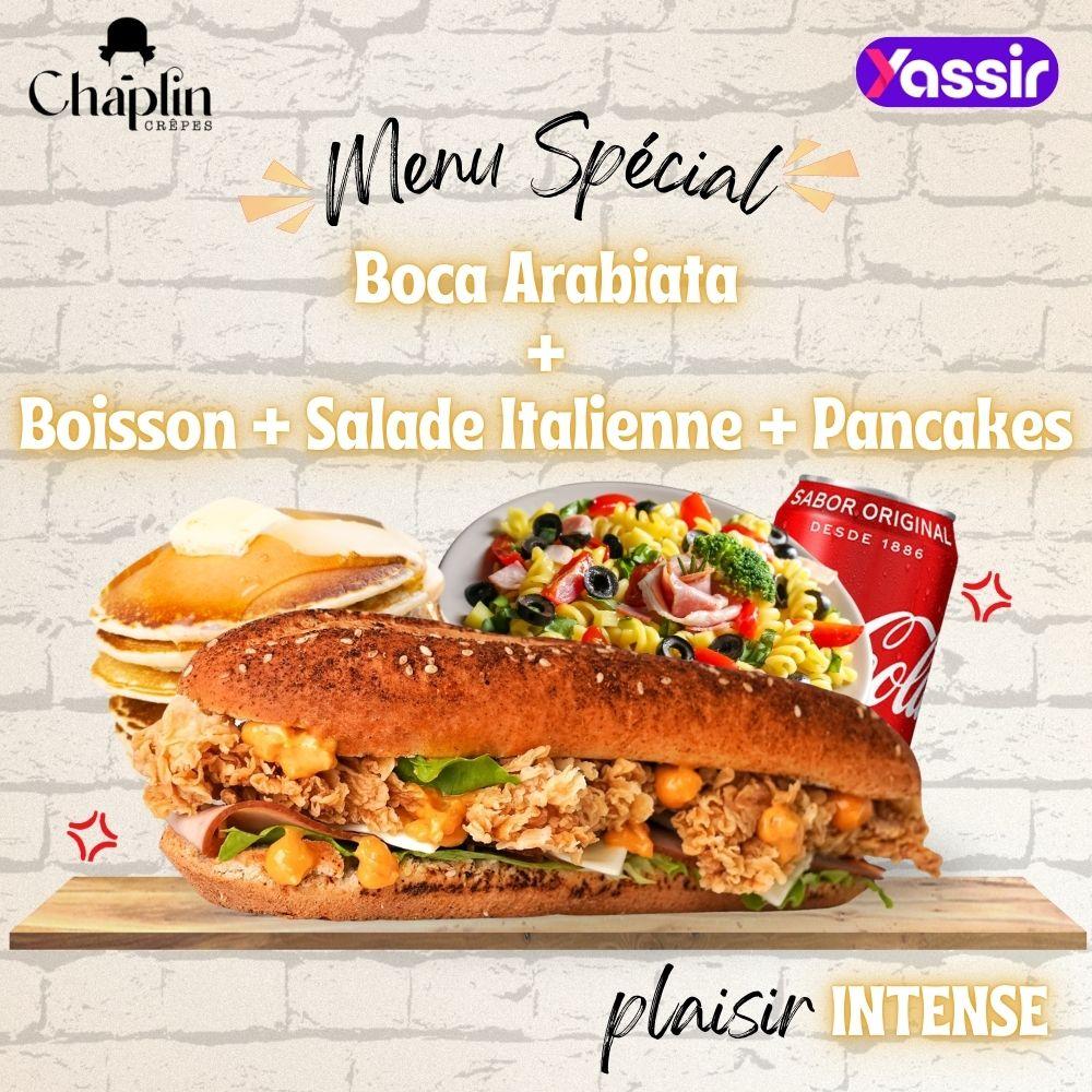 Boca Arrabiata + Salade Italienne + Pancakes + Boisson