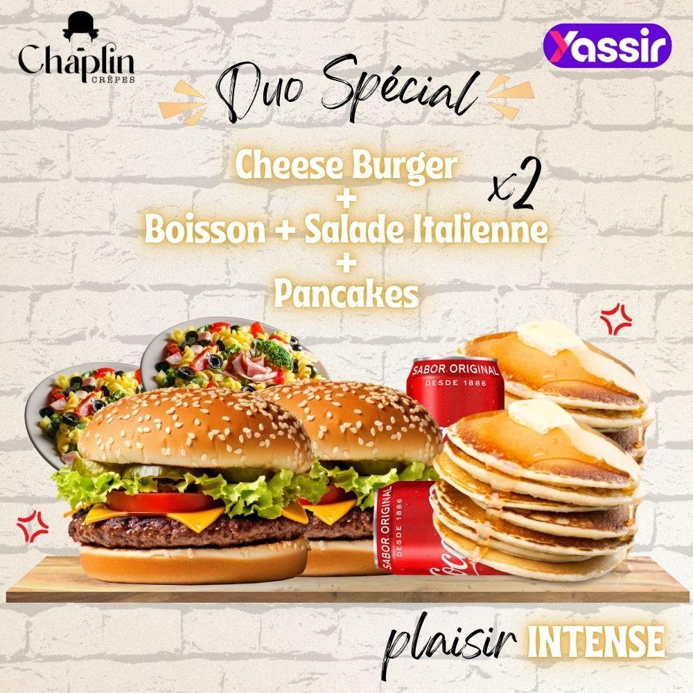Cheese Burger  + Salade Italienne + Pancakes + Boisson X3