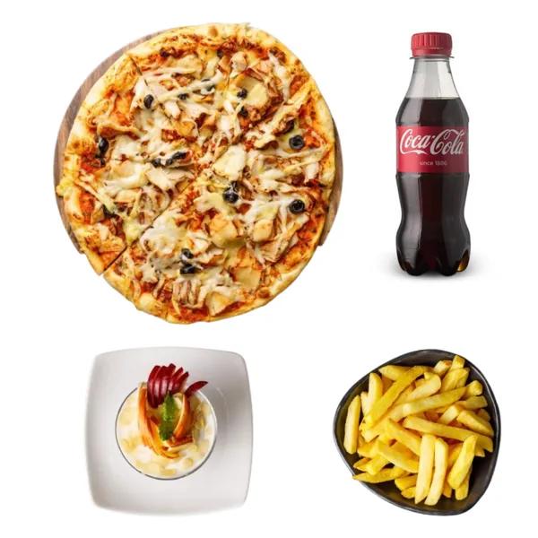 Pizza Chawarma + Frites + Coca + Mahlabia