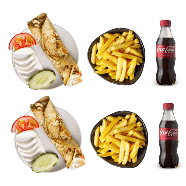 2 Sandwiches chawarma poulet + 2 Frites + 2 Coca