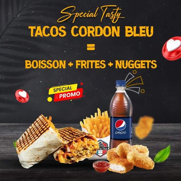 Tacos cordon bleu +Nuggets 4 pièces + Soda