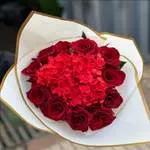 Lux rouge hortensia stabilisée avec rose rouge