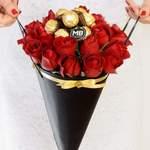Large Cornet  de rose rouge et chocolat