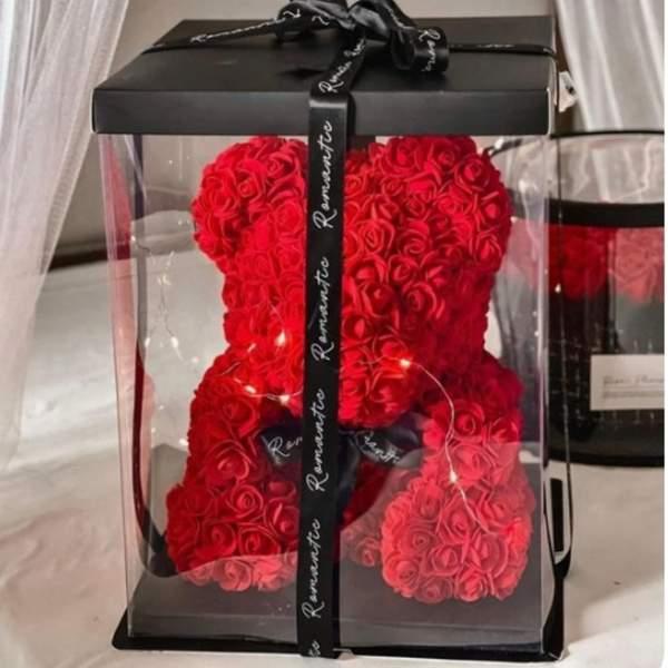 Teddy bear and 1 rose