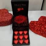 Coffret large rose ètèrnèlle et chocolat coeur