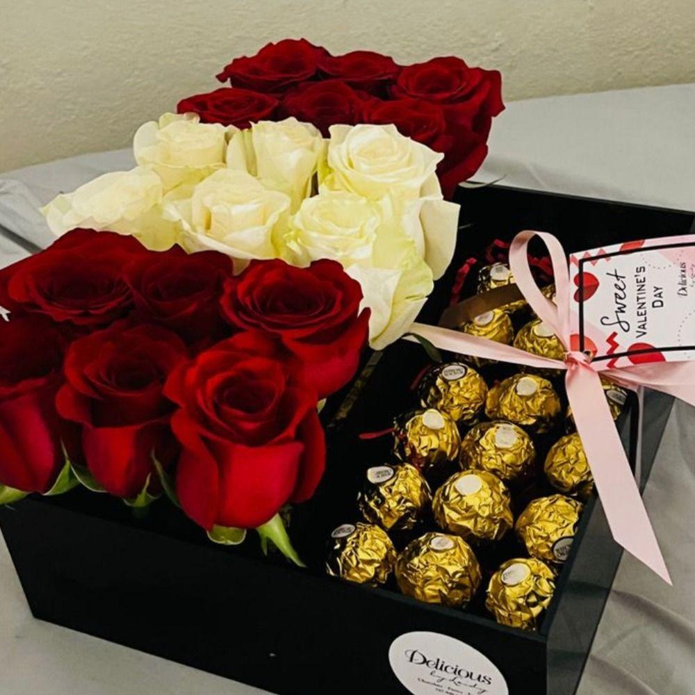Coffret élégant de roses et de chocolat