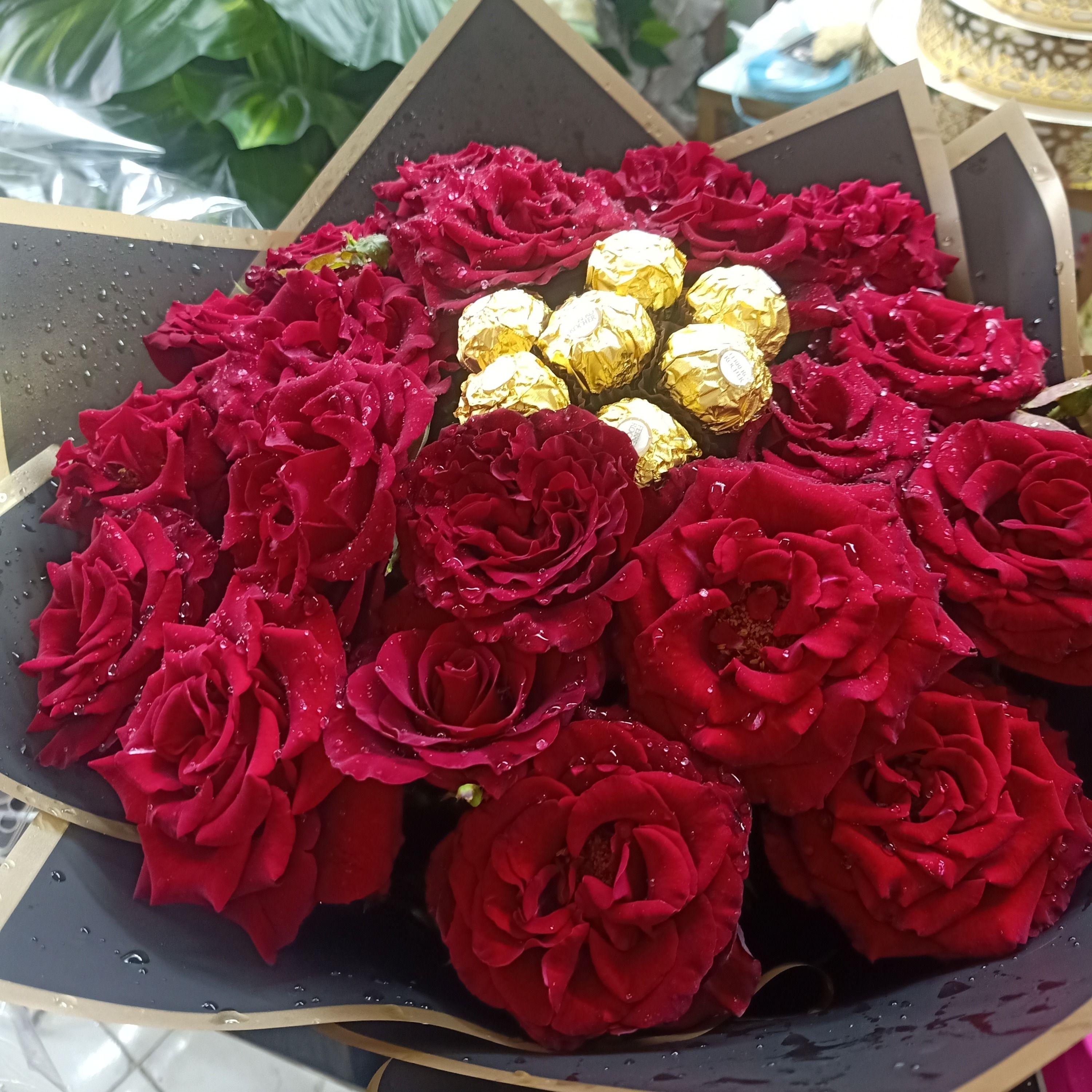 Bouquet de fleurs et chocolat